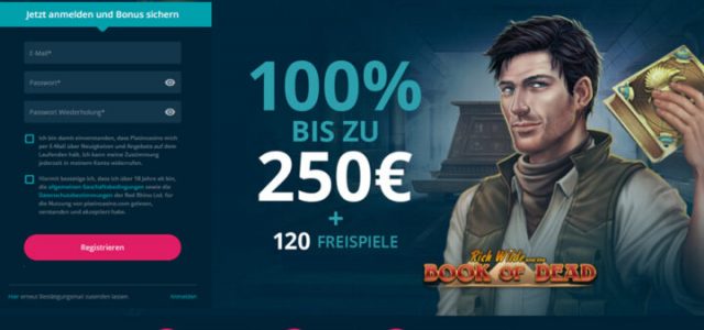 Platin-Casino - 100% Bonus und 30 Freispiele
