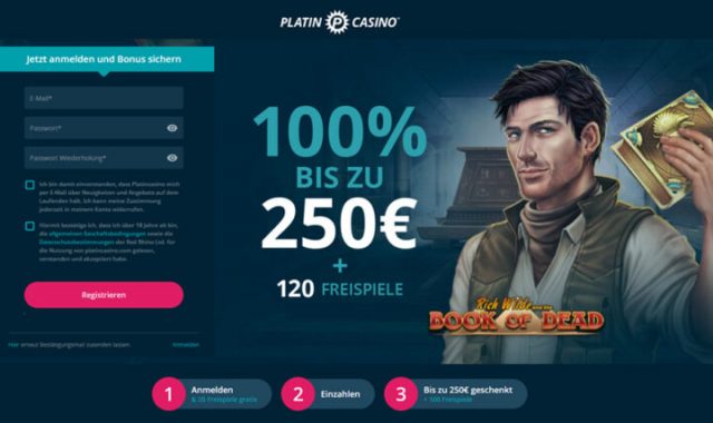 Platin-Casino - 100% Bonus und 30 Freispiele